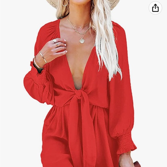 Beautiful red romper, NWT. Size L Boho style - Picture 3 of 5